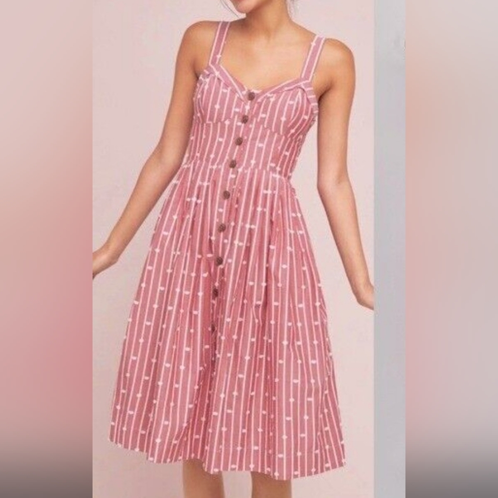 Maeve Anthropologie Sundress 8 red cream